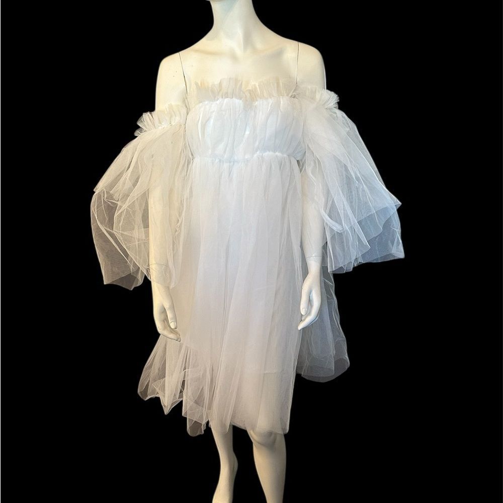 Beautiful Babydoll On or Off Shoulder Short Wedding Dress White L-XL NWT